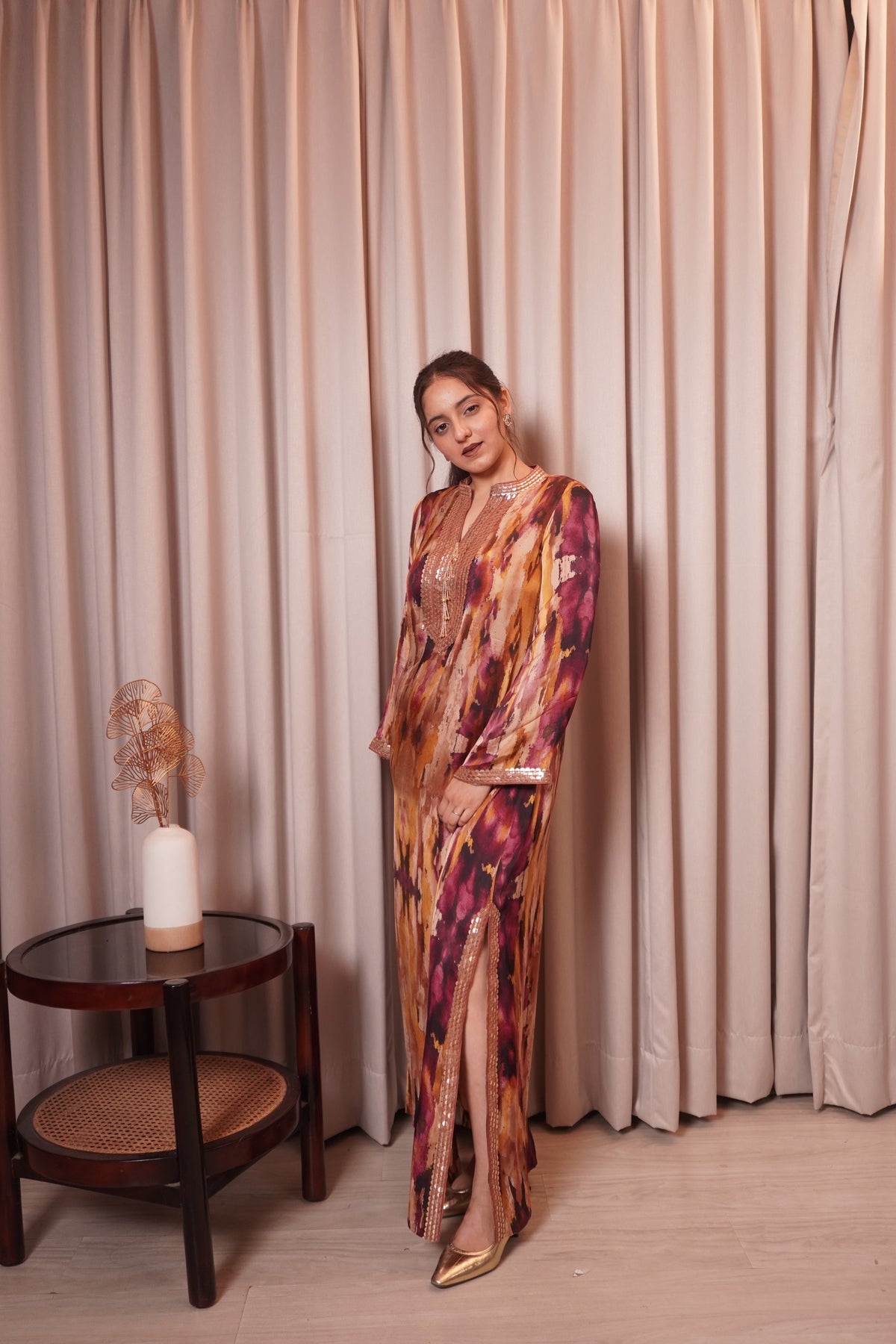 CHHAYA SLIT DRESS - OCHRE MAGENTA
