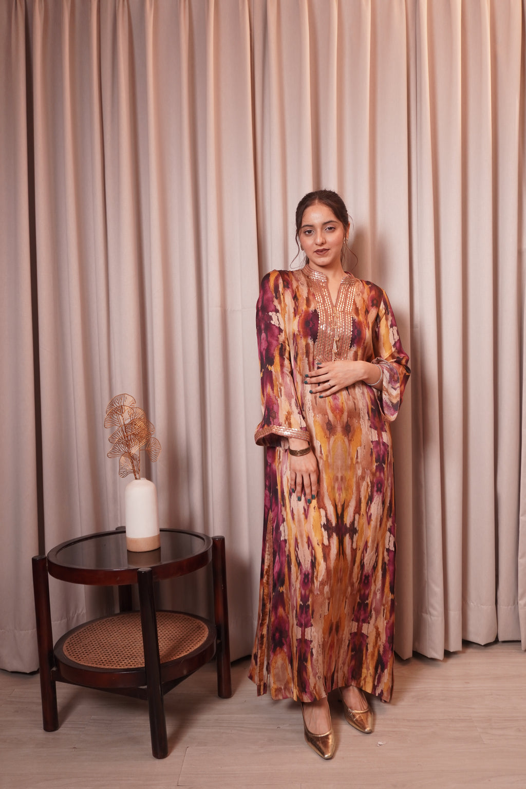 CHHAYA SLIT DRESS - OCHRE MAGENTA