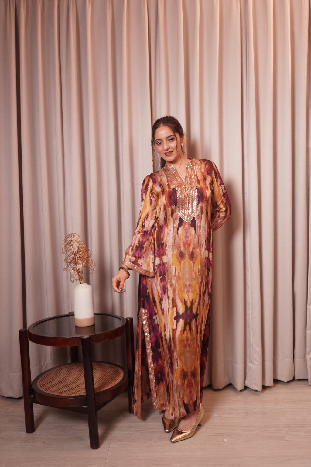 CHHAYA SLIT DRESS - OCHRE MAGENTA