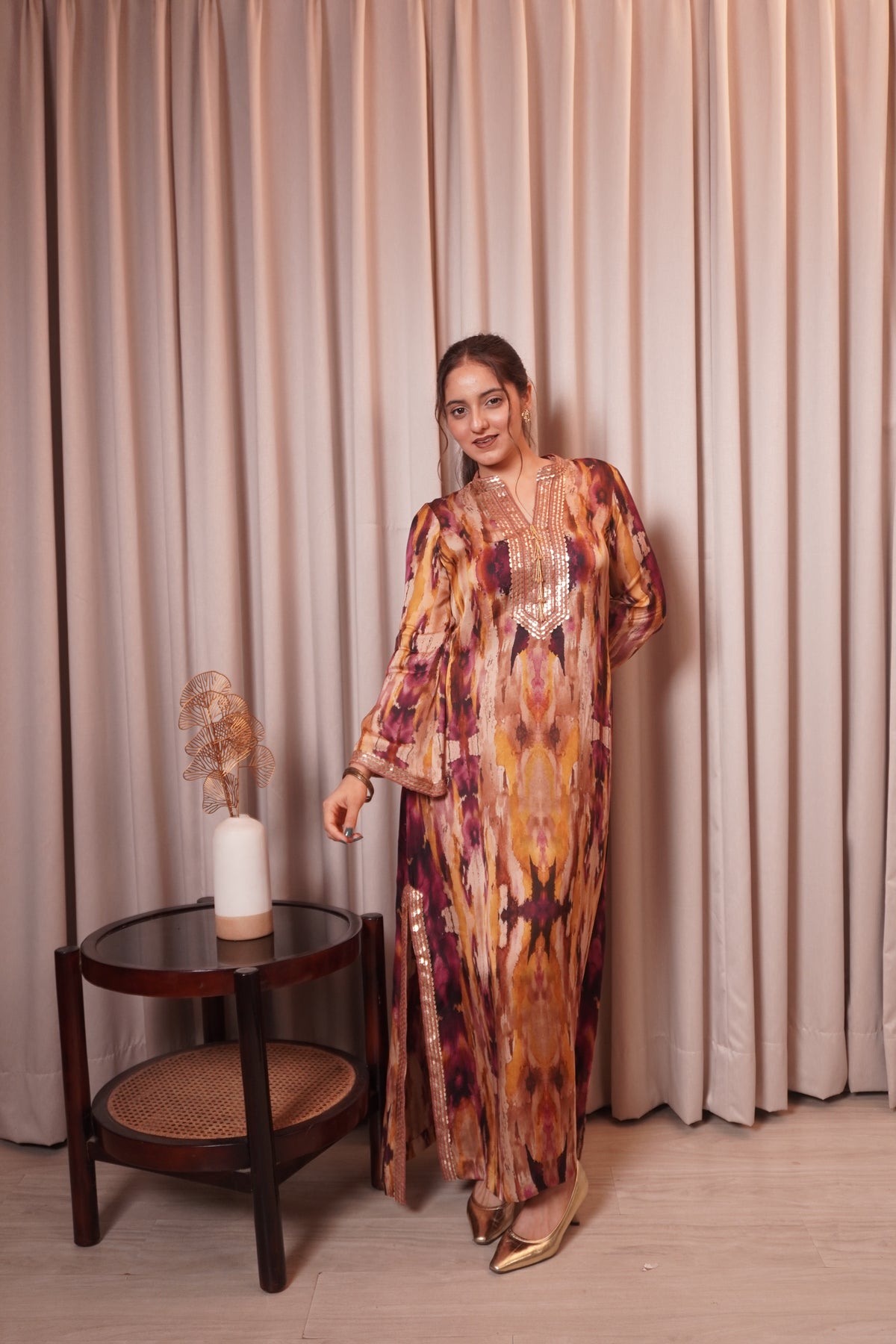 CHHAYA SLIT DRESS - OCHRE MAGENTA