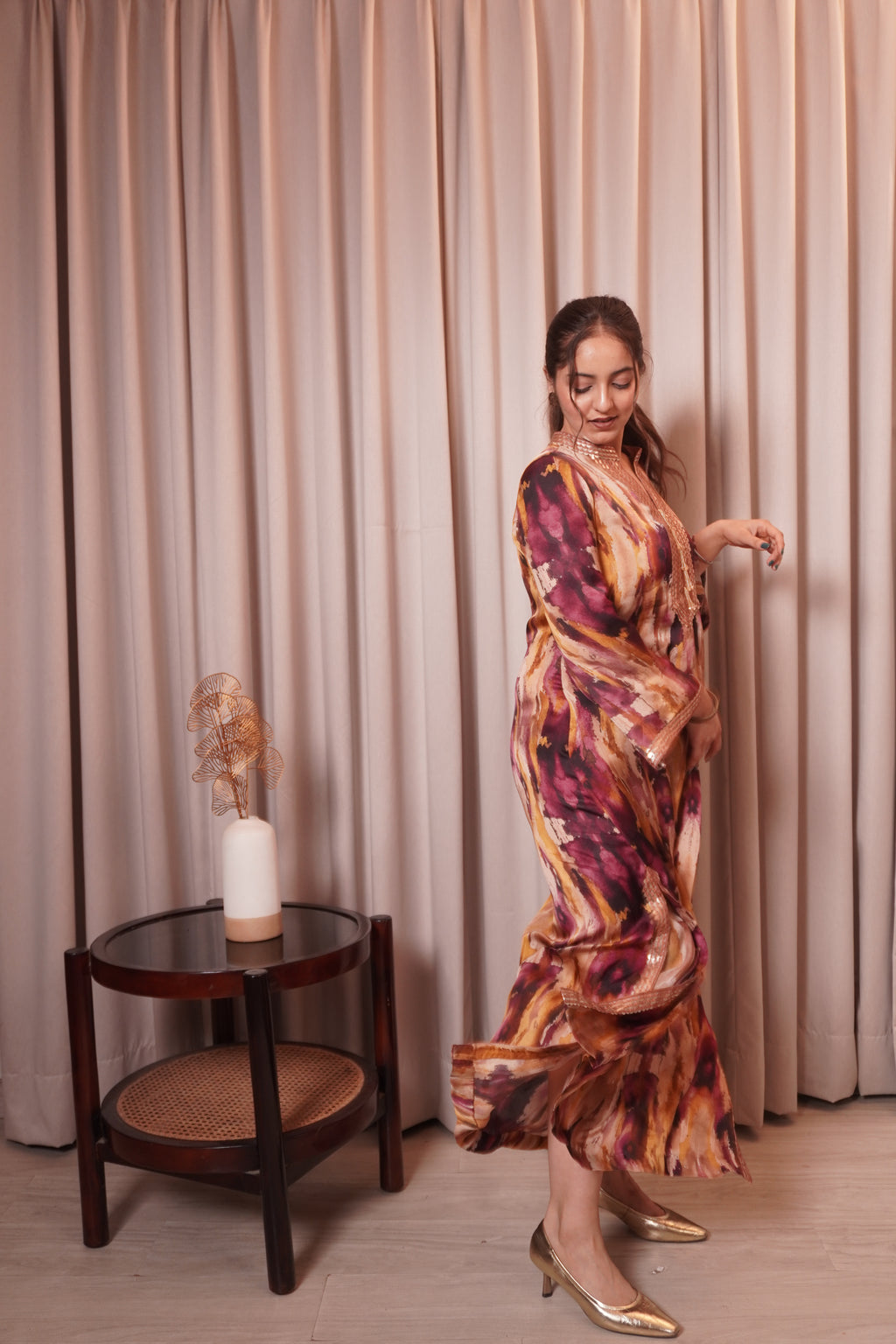 CHHAYA SLIT DRESS - OCHRE MAGENTA