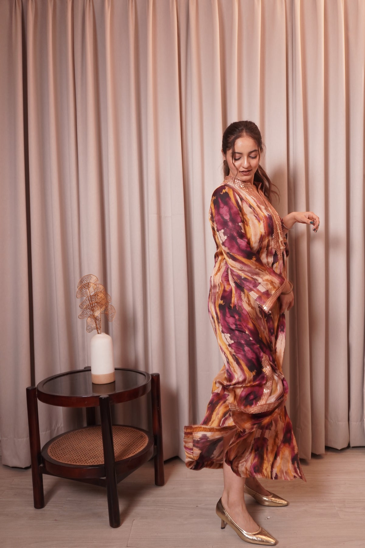 CHHAYA SLIT DRESS - OCHRE MAGENTA