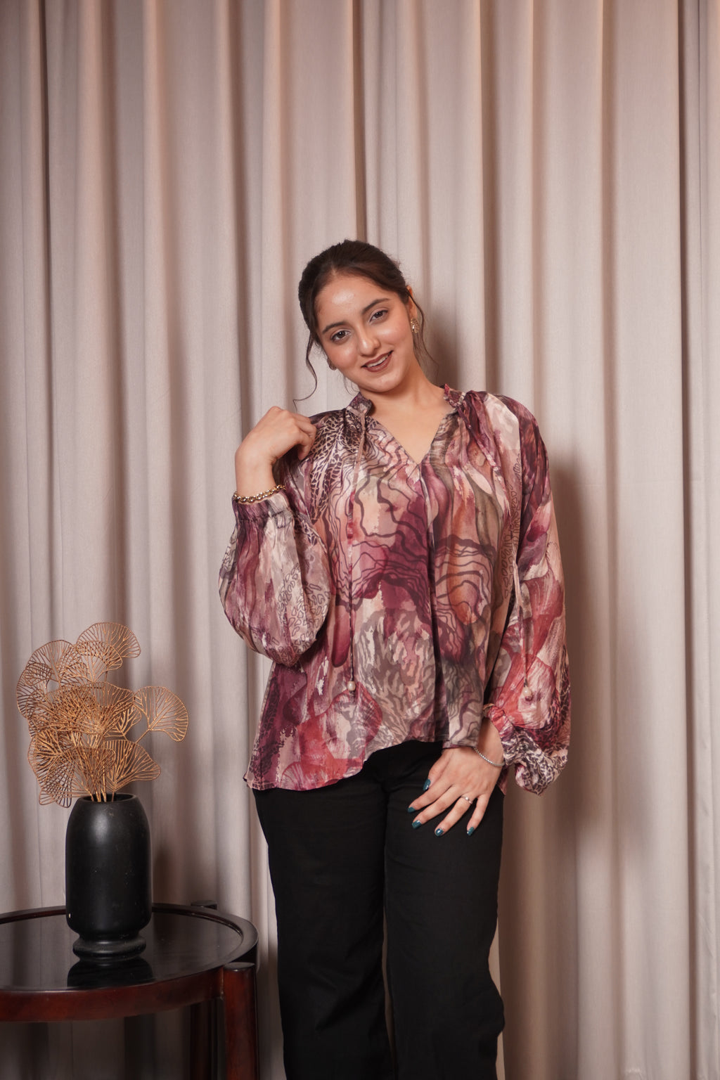 NAZM GATHERED TOP - ROSEWOOD DUSK