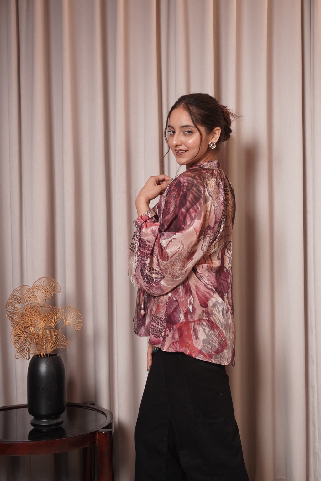 NAZM GATHERED TOP - ROSEWOOD DUSK