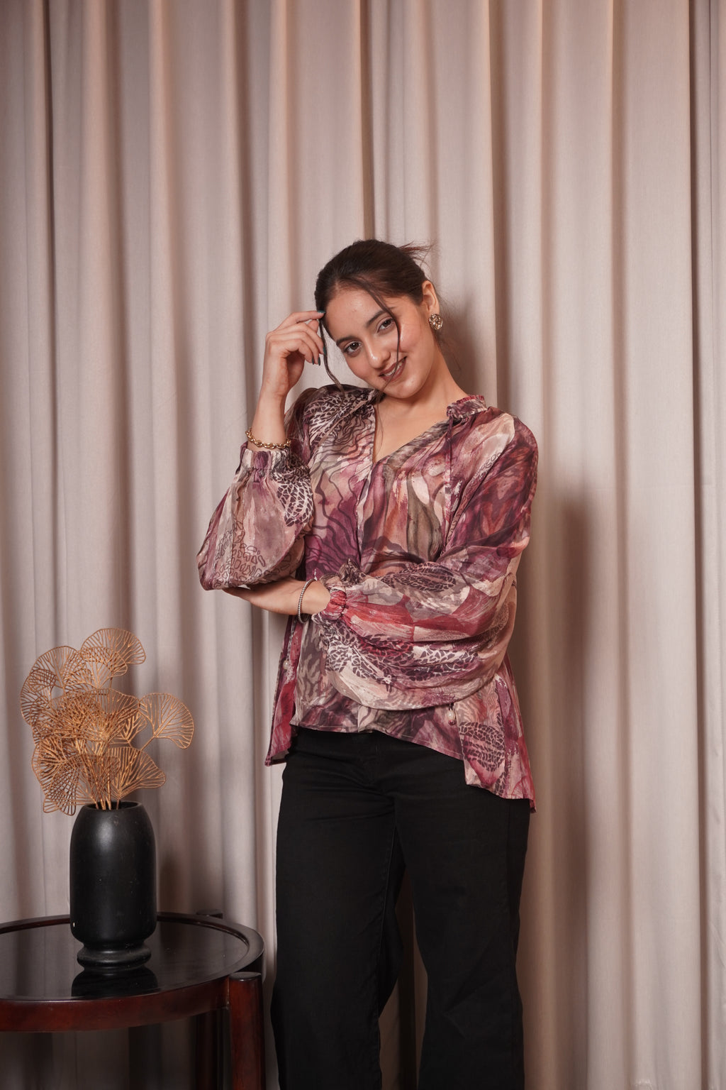 NAZM GATHERED TOP - ROSEWOOD DUSK