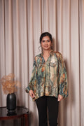 NAZM GATHERED TOP - TEAL OCHRE